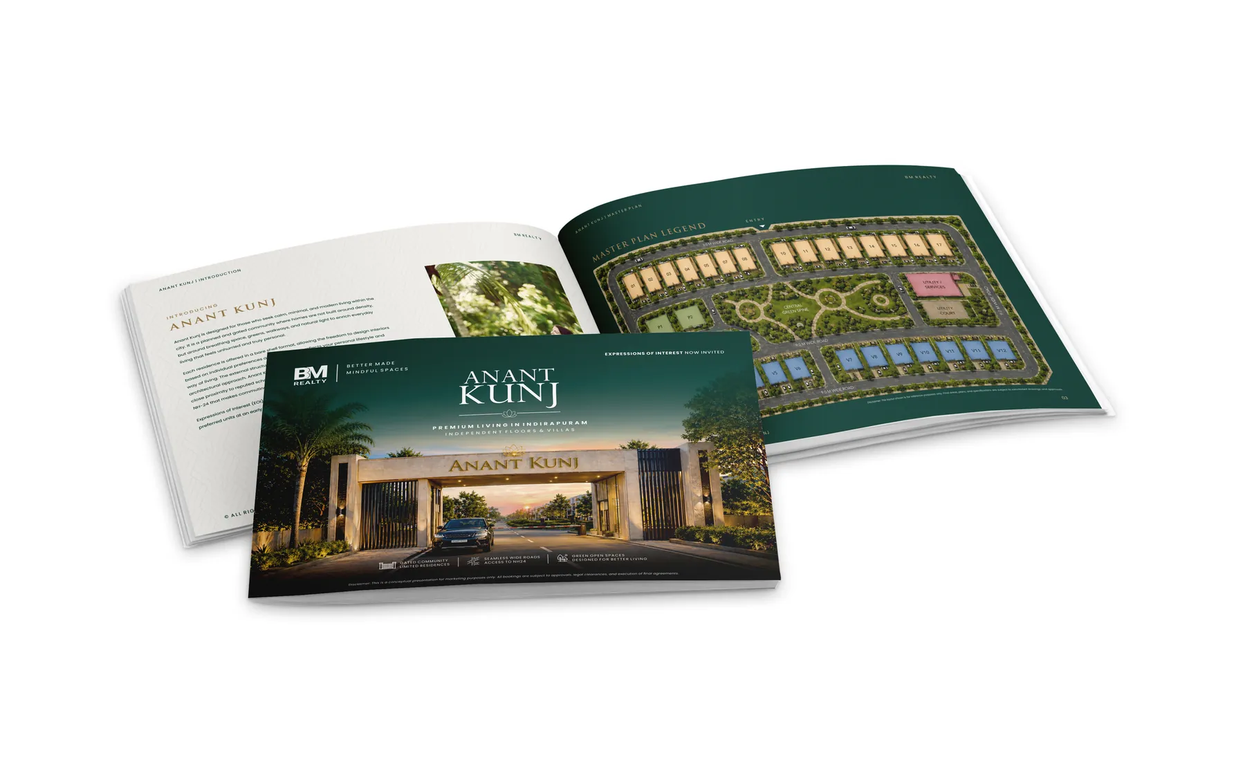 Click to view full size Anant Kunj brochure cover in front of the open master plan and introduction pages