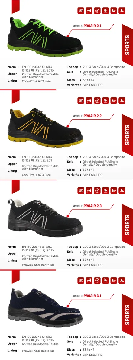Black Steel safety shoes brochure product panel 2 with shoe photograph and specifications