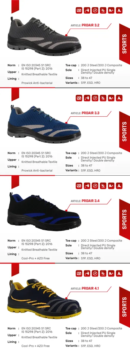 Black Steel safety shoes brochure product panel 3 with shoe photograph and specifications