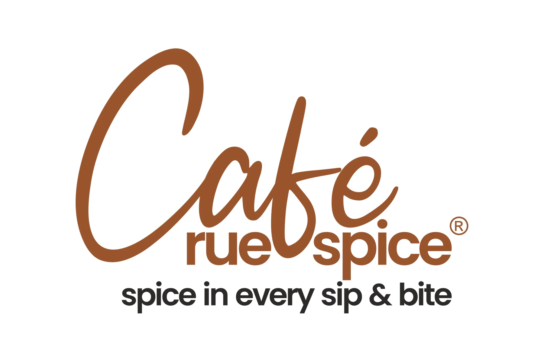 Click to view full size Cafe Rue Spice primary logo in brown on white