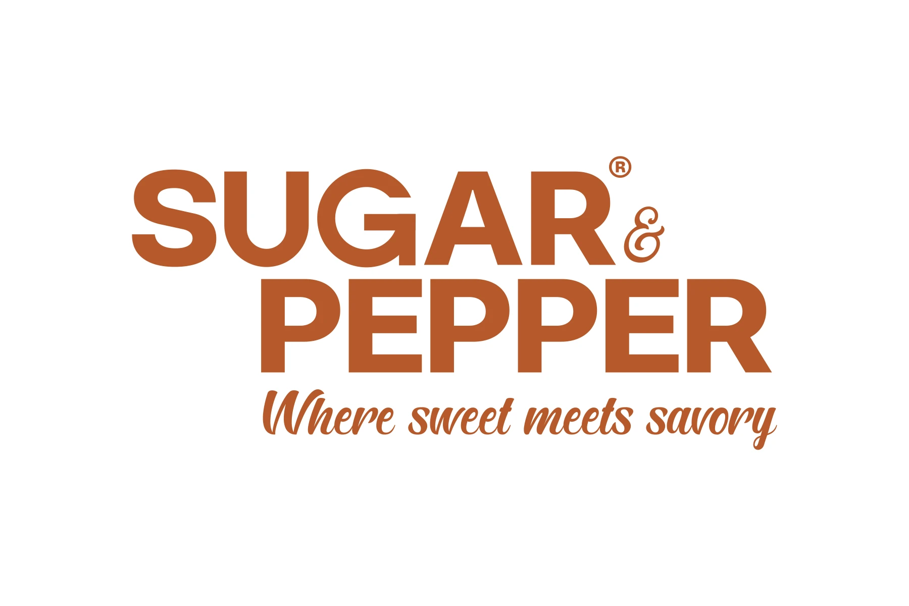 Sugar & Pepper primary logo in terracotta on white